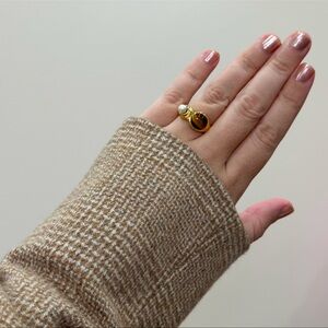 Tiger eye &pearl 18KT dipped ring
